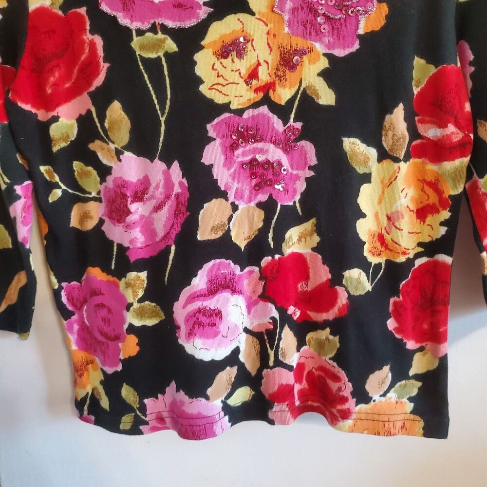 VTG SML Petite Cotton Black Floral Beaded Top Size M 90S Whimsigoth Fairy Grunge - Picture 6 of 11